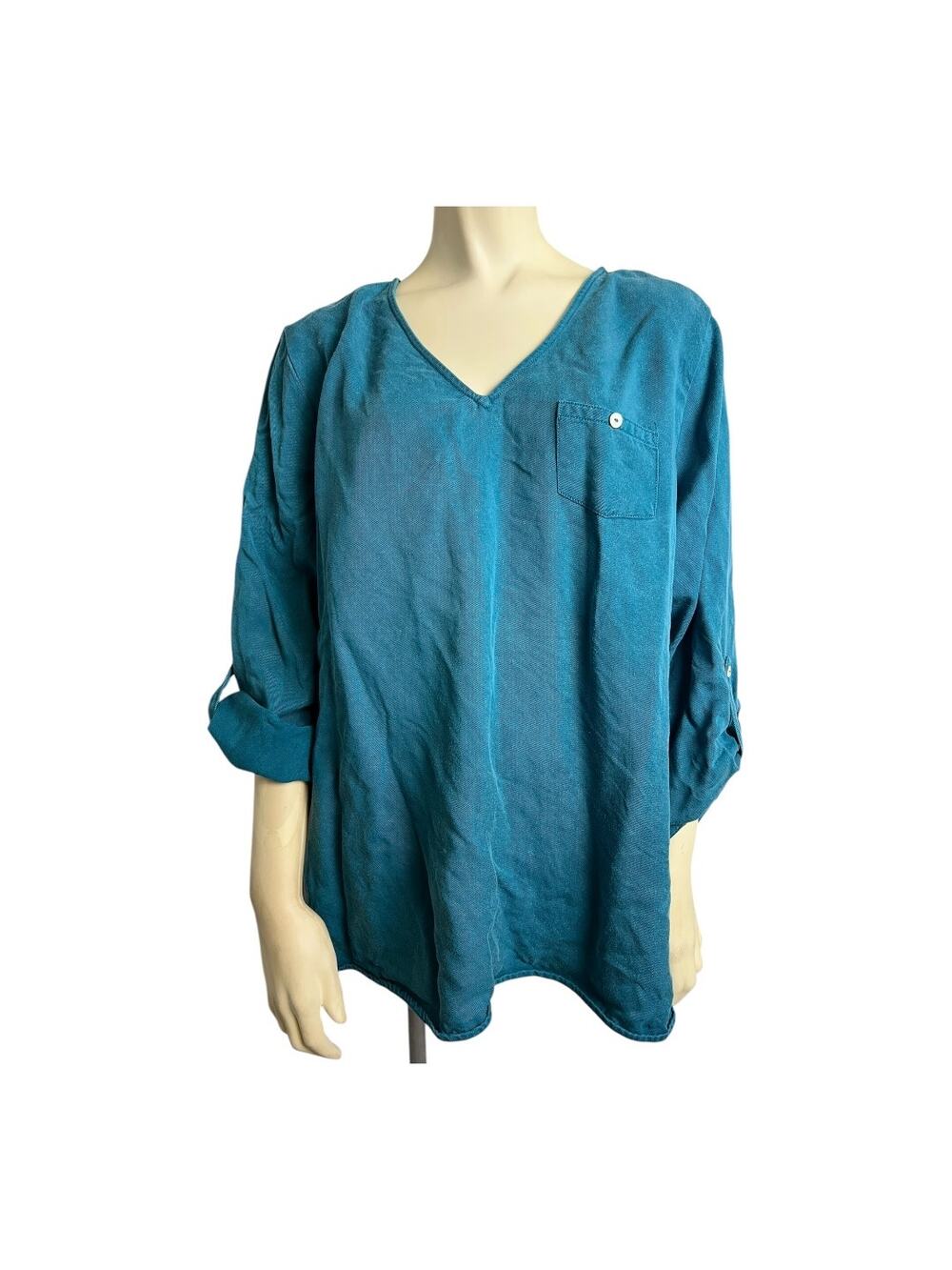Soft Surroundings Tunic Top Womens Plus 1X Teal Blue Oversized Blouse Casual